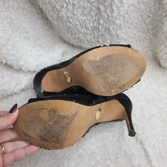 Betsey Johnson Marah Black Sequin Peep-toe Heeled Ankle Booties - Picture 10 of 10